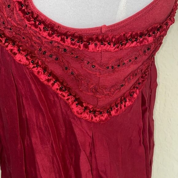 New w/out tags Free People Rose Red Beaded Dress flutter trim XS - Picture 7 of 16